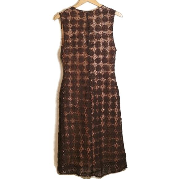 Eva Franco V Neck Sleeveless Lace Overlay Brown A Line Midi Dress Size 6 - Picture 9 of 16